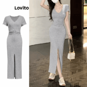 Check out Lovito Casual Plain Split Front Dress for Women L108ED610 for RM19.61.